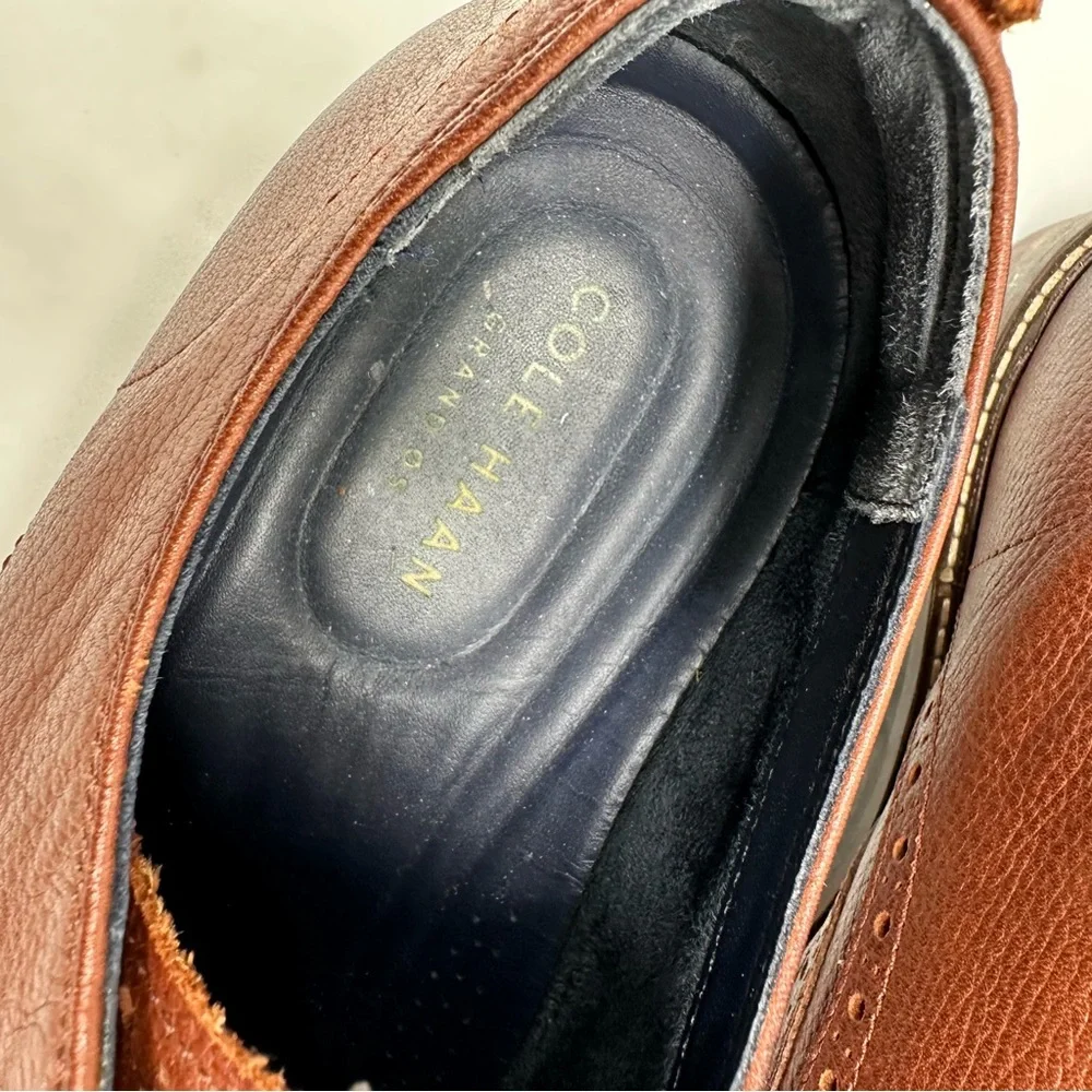 Cole Haan Men's Grand.Os Watson Brown Pebble Leather Wingtip Oxford Shoes 10 M